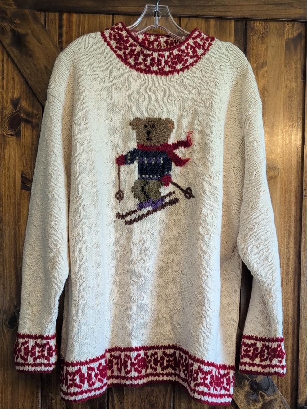 New Vintage Marisa Christina Skiing Bear Sweater Sz 3X Linen/Cotton/Wool Ski
